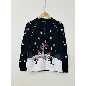 Mandel Bay Women’s Vintage Winter Quarter Zip Cardinal Snowflake Sweater Size XL